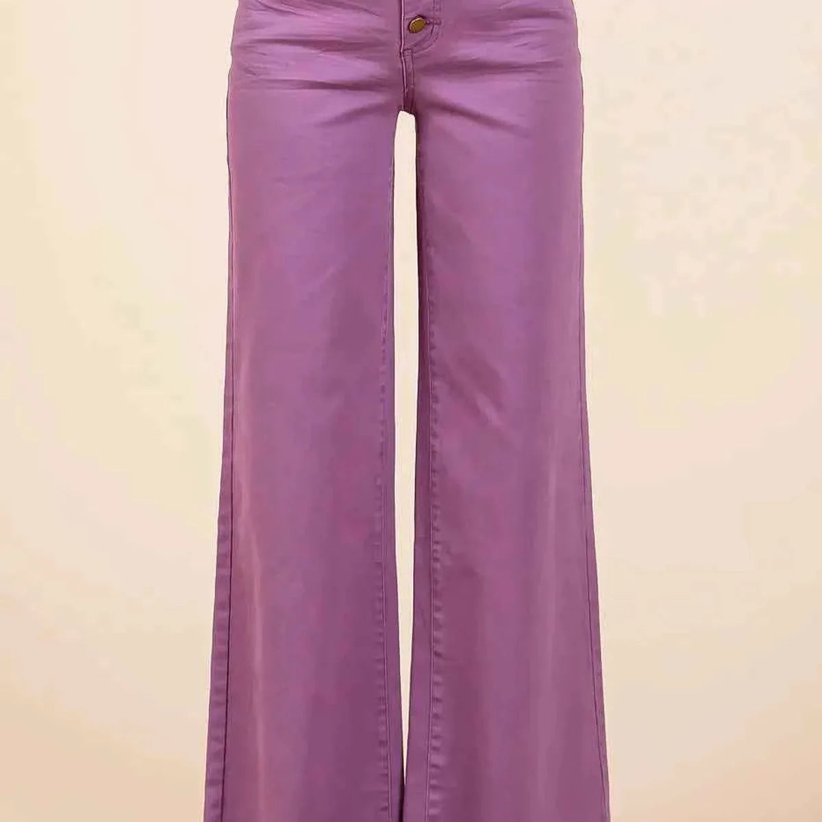 High Waist Wide Leg Twill Pants with Button Fly — square view — Livostyle
