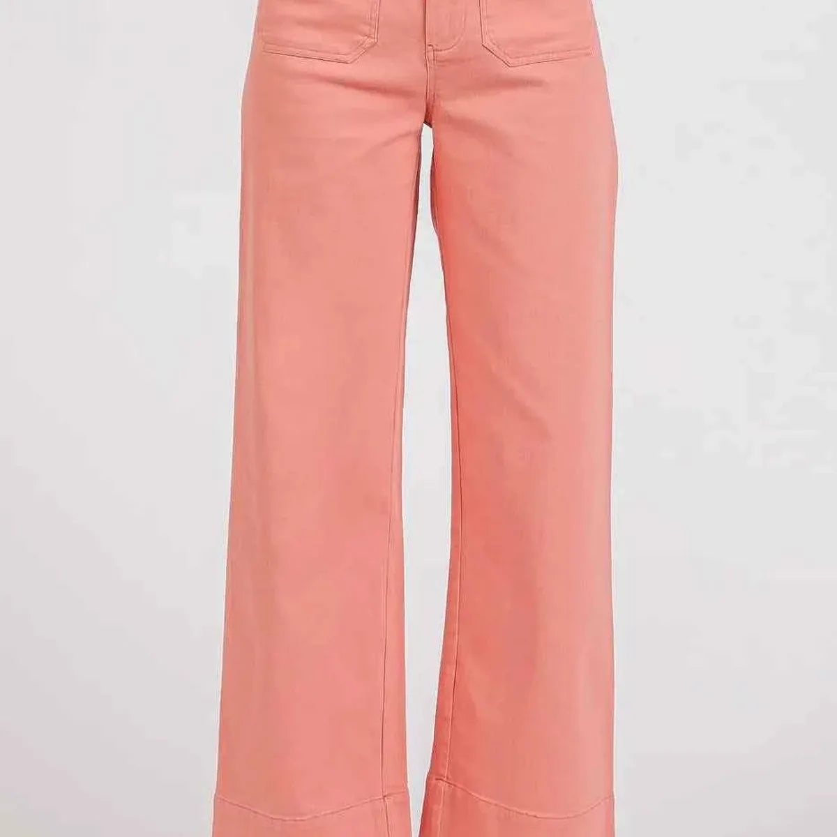 Coral Twill Patch Pocket High Rise Wide Leg Pants — square view — Livostyle