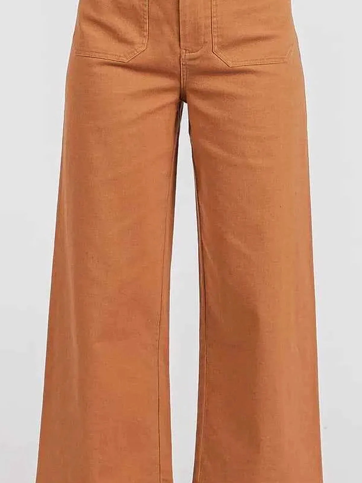 Brown Twill Patch Pocket High Rise Wide Leg Pants — detail view — Livostyle