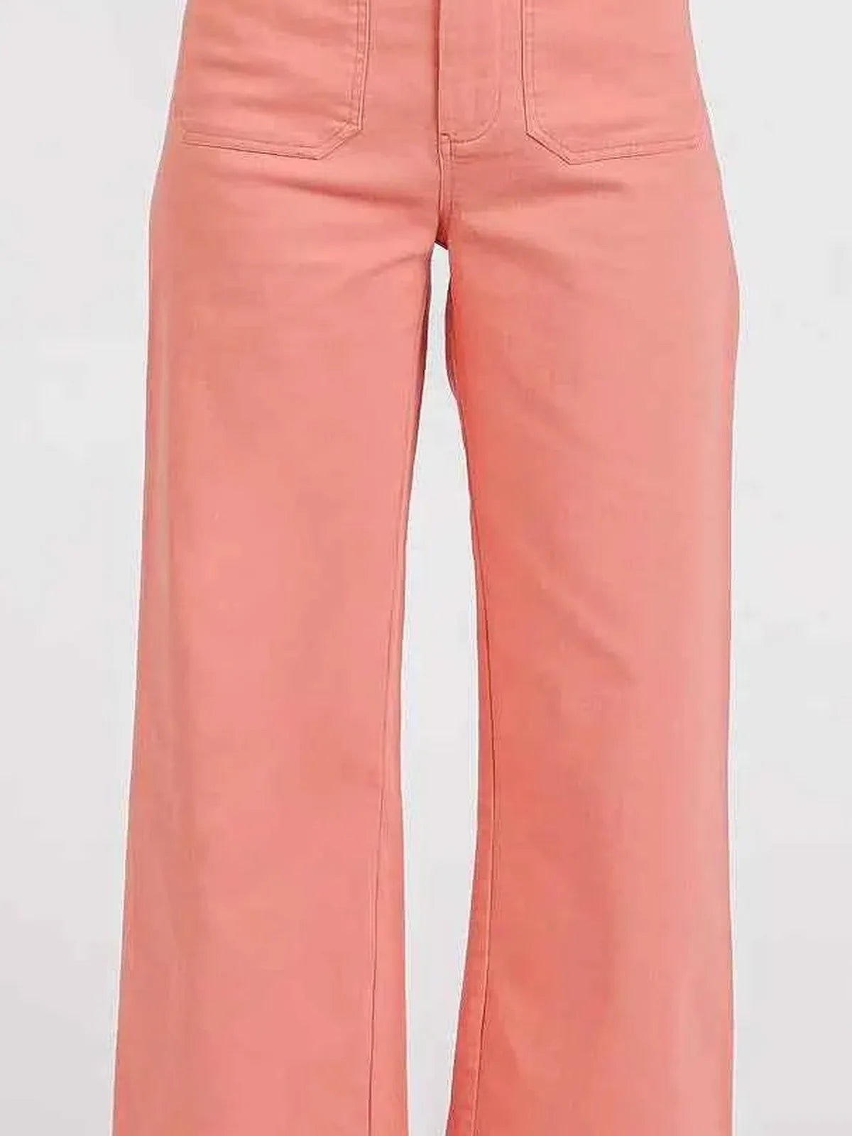 Coral Twill Patch Pocket High Rise Wide Leg Pants — detail view — Livostyle