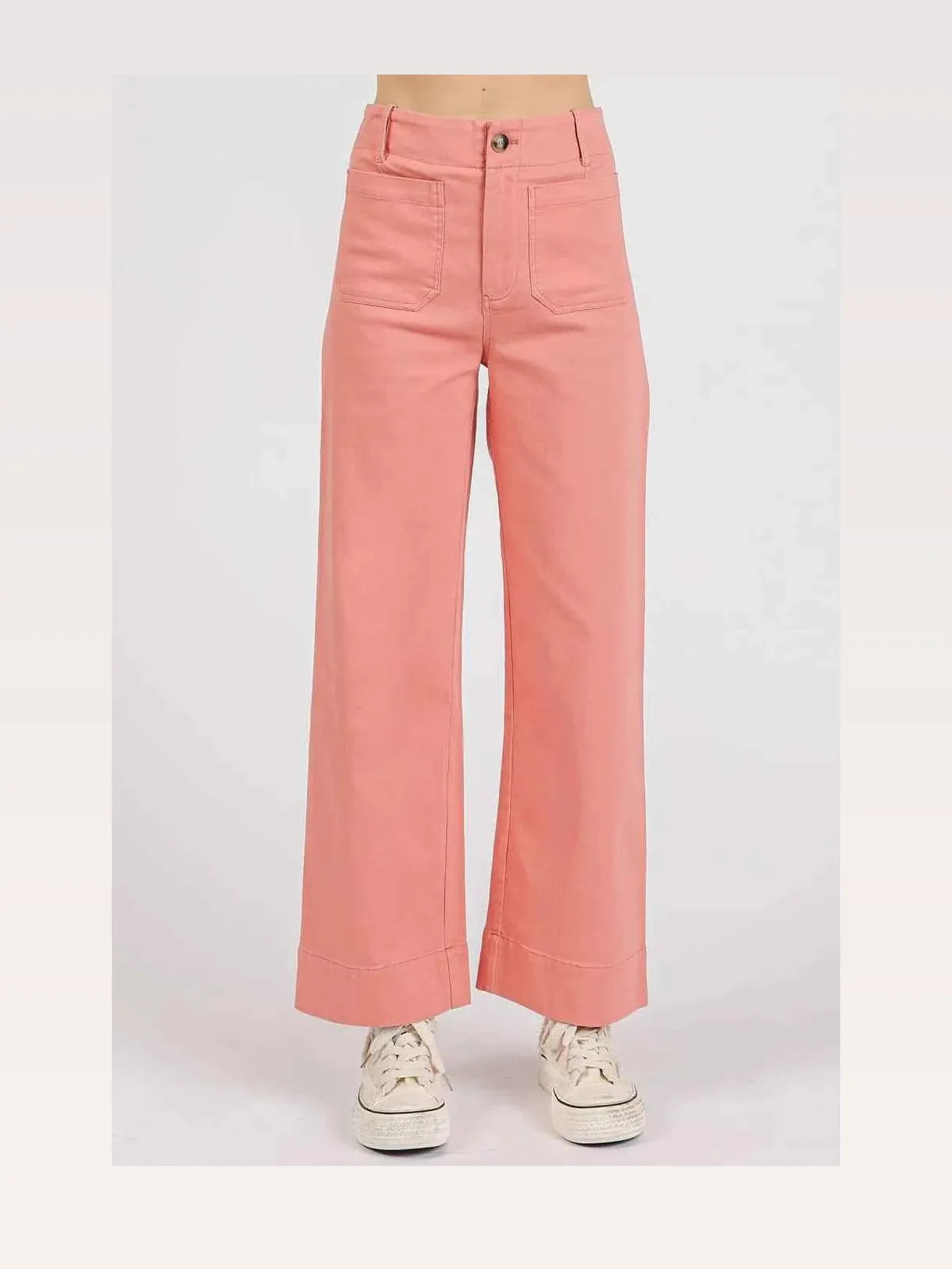 Coral Twill Patch Pocket High Rise Wide Leg Pants — styled showcase — Livostyle