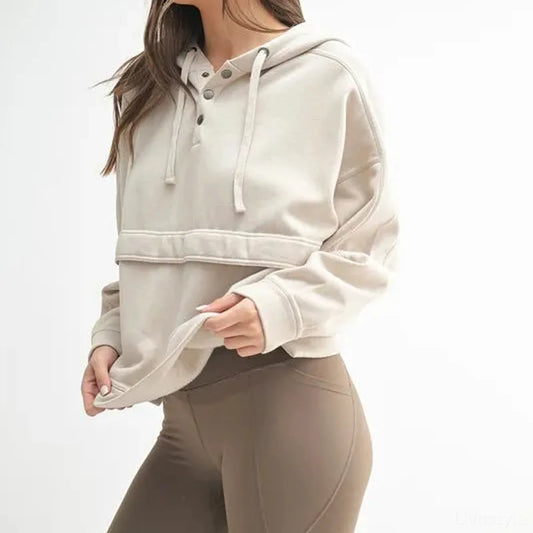Burnout Fleece Snap-Neck Hoodie — square view — Livostyle