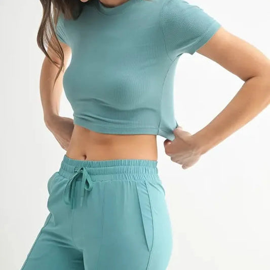 Essential Micro-ribbed Cropped Athleisure Tee — square view — Livostyle