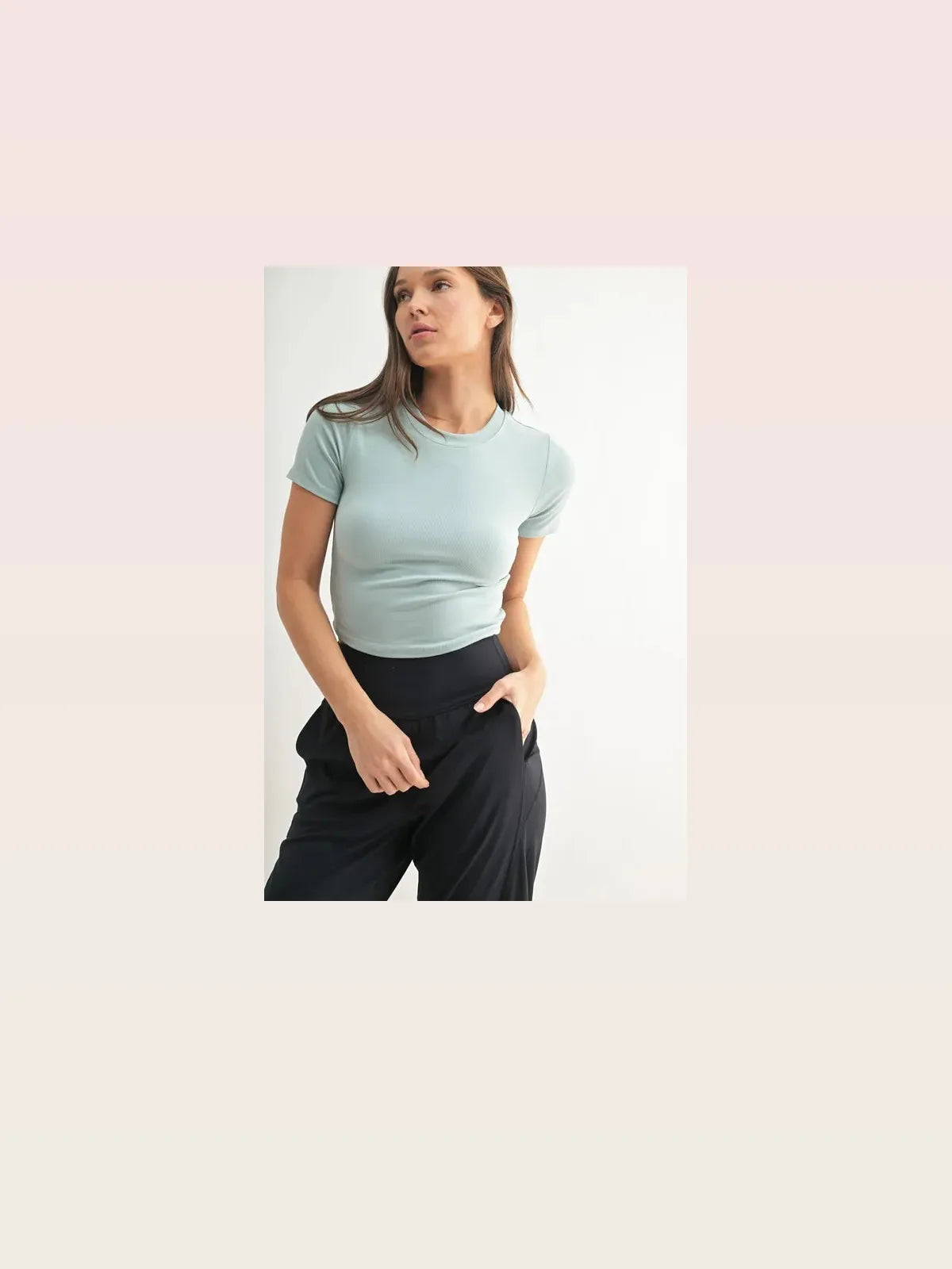 Essential Micro-ribbed Cropped Athleisure Tee in VINTAGE BLU — styled showcase — Livostyle