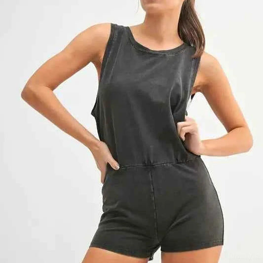 Mineral Wash Vintage Romper — square view — Livostyle