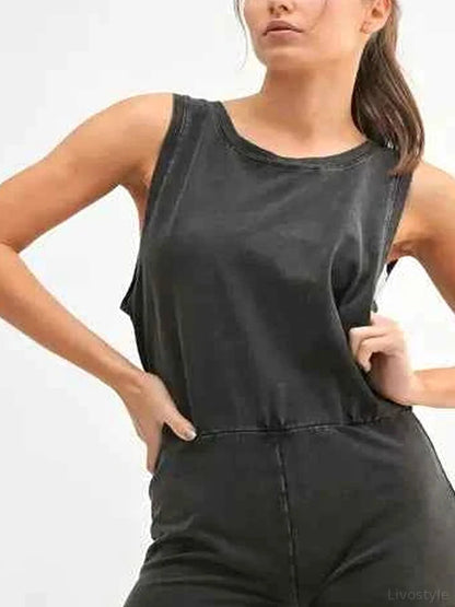 Mineral Wash Vintage Romper — detail view — Livostyle