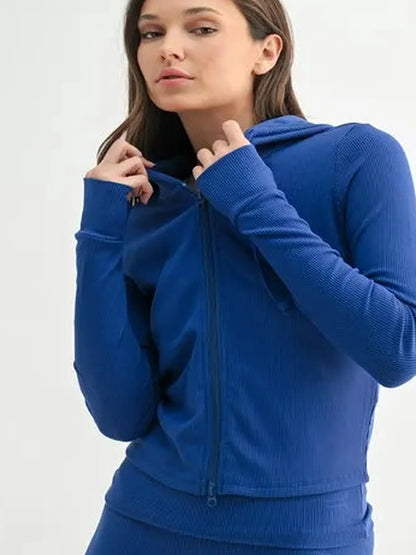 Ribbed Long-Sleeve Pullover Hoodie — detail view — Livostyle