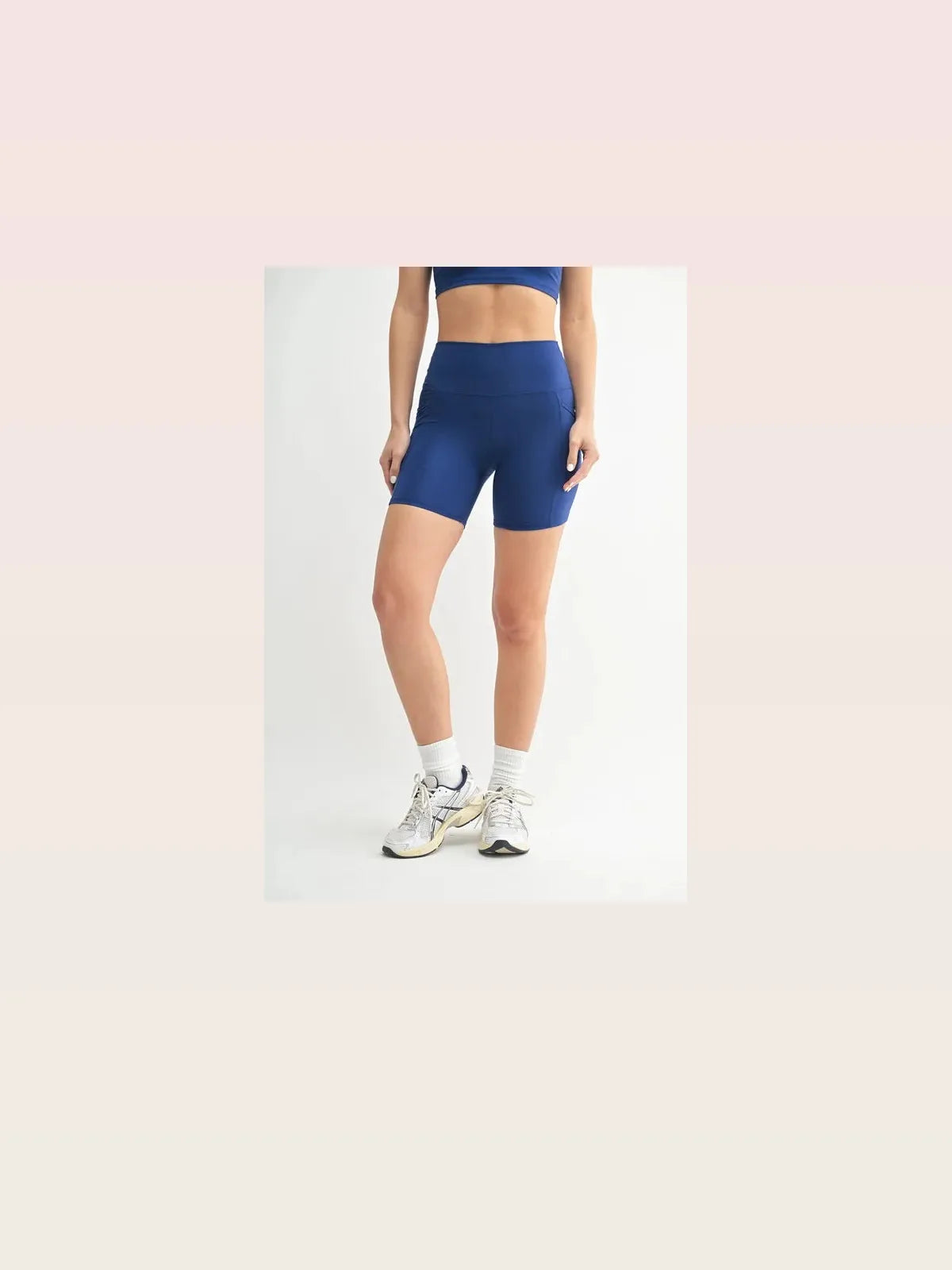 Venice Cloud Light Sculpt Biker Shorts in BLUE DEPTH — styled showcase — Livostyle
