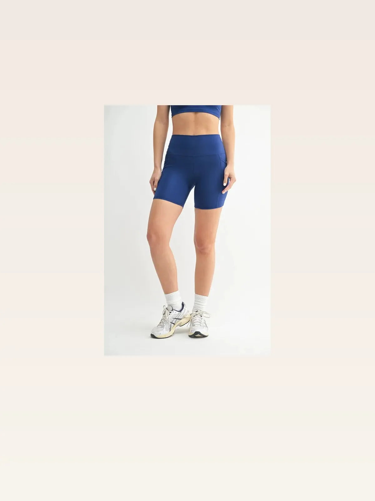 Venice Cloud Light Sculpt Biker Shorts in BLUE DEPTH — styled showcase — Livostyle