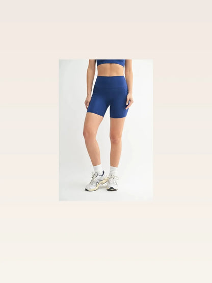 Venice Cloud Light Sculpt Biker Shorts in BLUE DEPTH — styled showcase — Livostyle