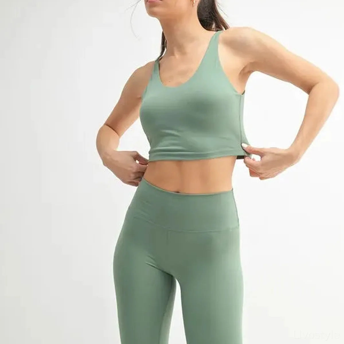 Venice Cloud Light U-back Active Tank in MOSS — square view — Livostyle