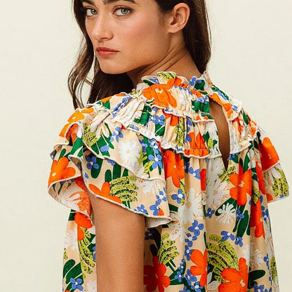 Floral Print Woven Top with Ruffled Detailing and Tiered Design – photo 2