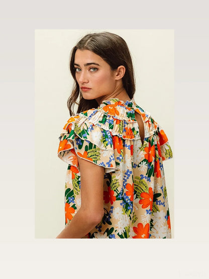 Floral Print Woven Top with Ruffled Detailing and Tiered Design – photo 4
