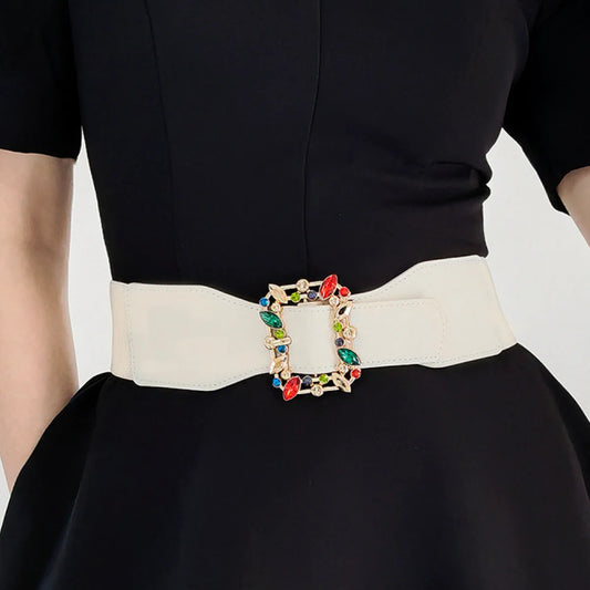 Multicolored Leaf Buckle Elastic Belt — square view — Livostyle