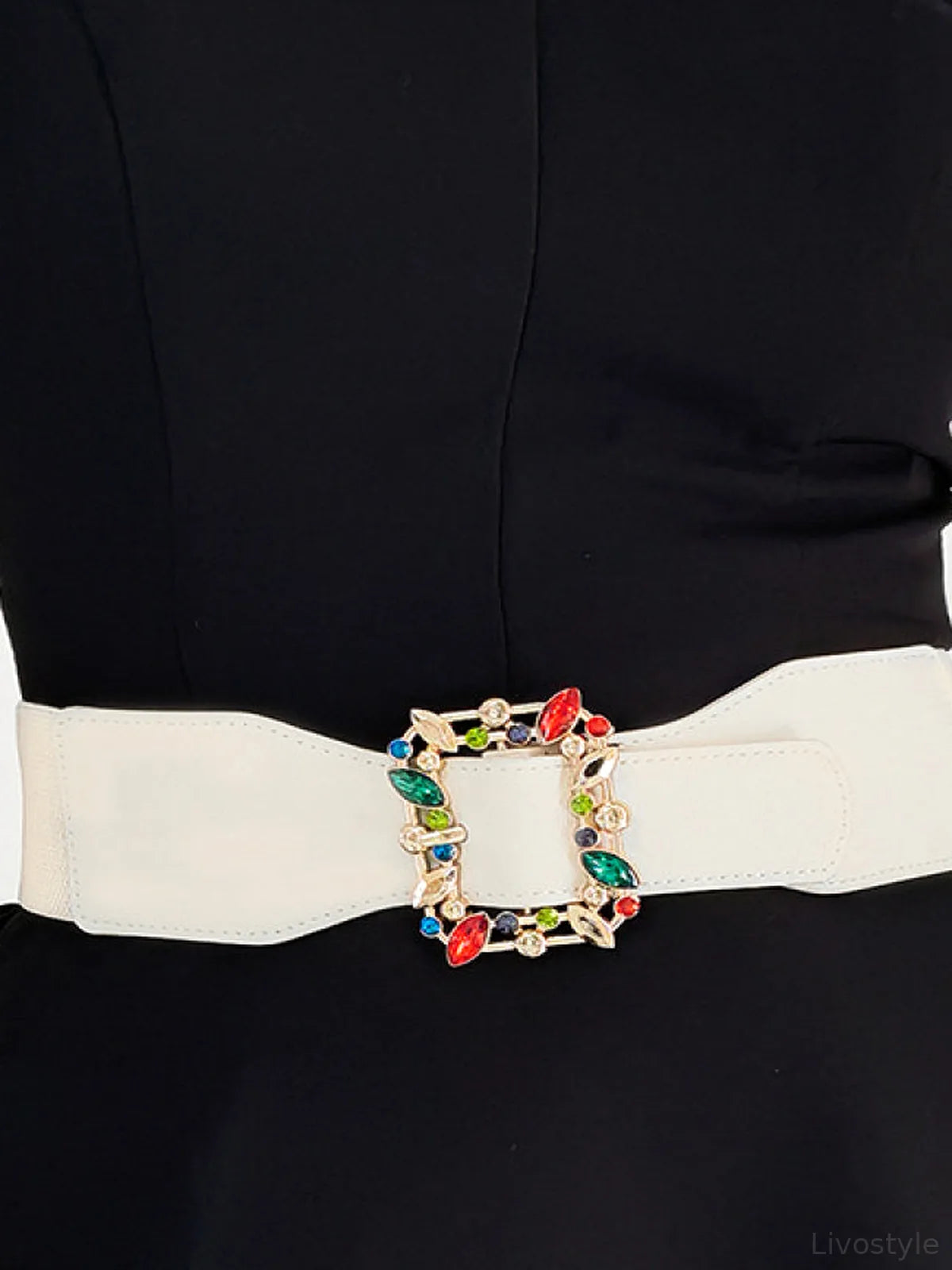 Multicolored Leaf Buckle Elastic Belt — detail view — Livostyle