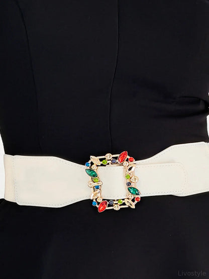 Multicolored Leaf Buckle Elastic Belt — detail view — Livostyle