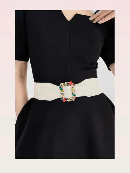 Multicolored Leaf Buckle Elastic Belt — styled showcase — Livostyle