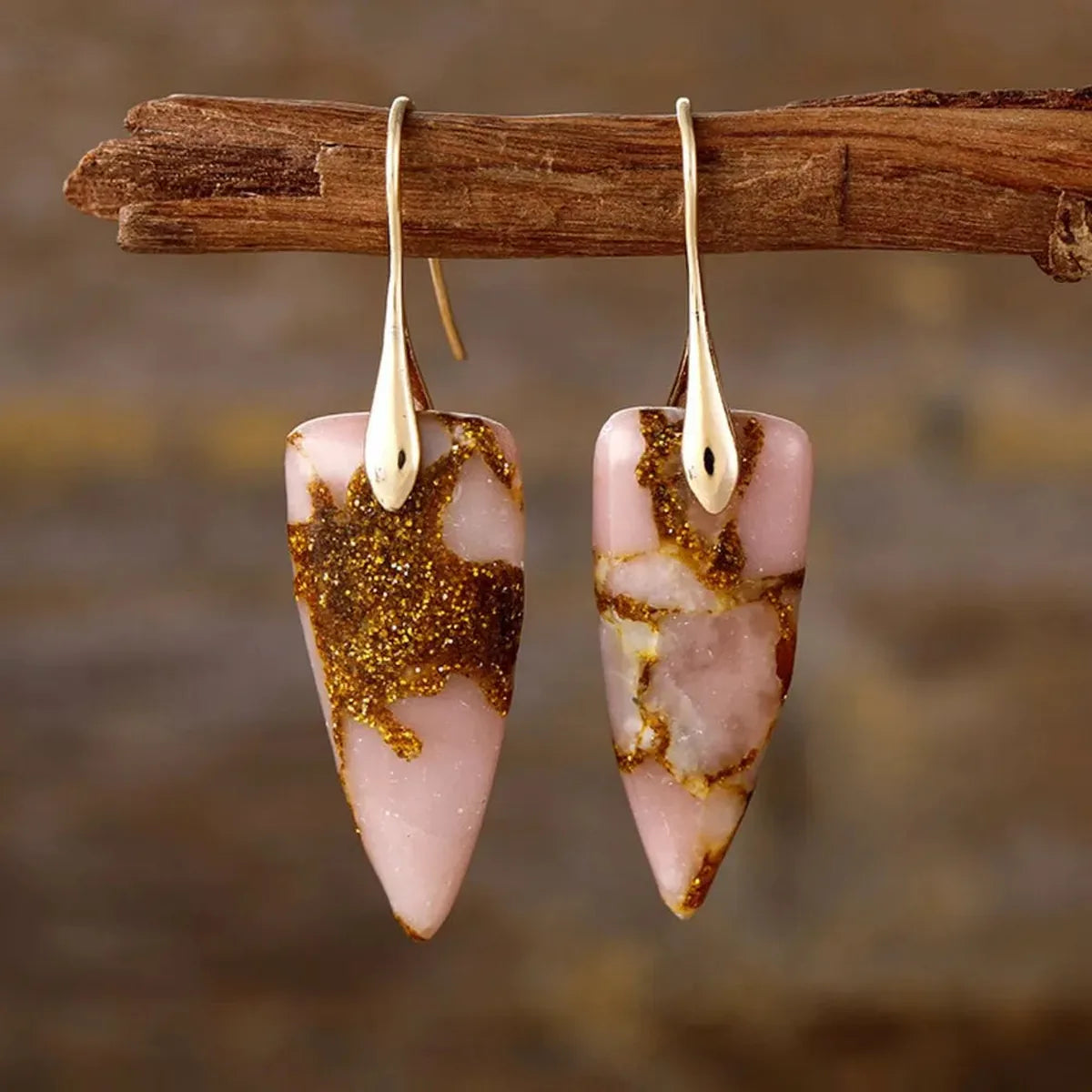 Natural Stone Geometric Shape Earrings — square view — Livostyle