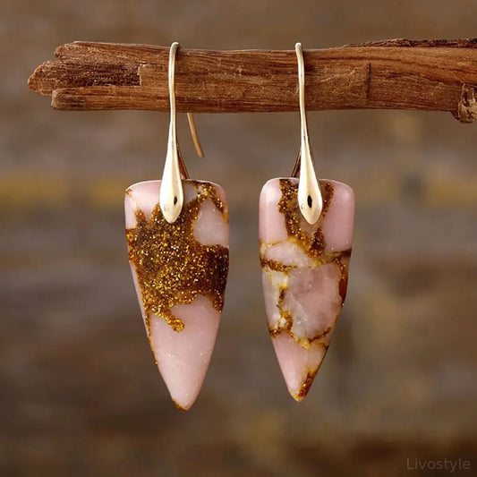 Natural Stone Geometric Shape Earrings — square view — Livostyle