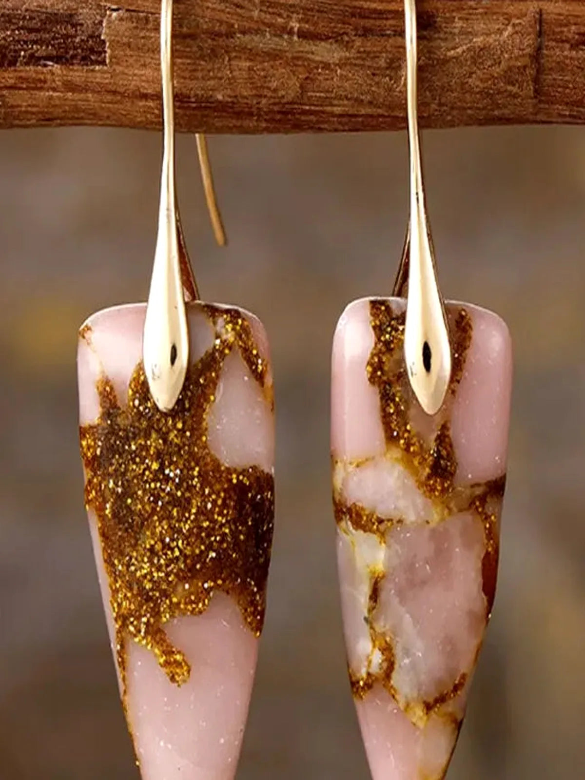 Natural Stone Geometric Shape Earrings — detail view — Livostyle