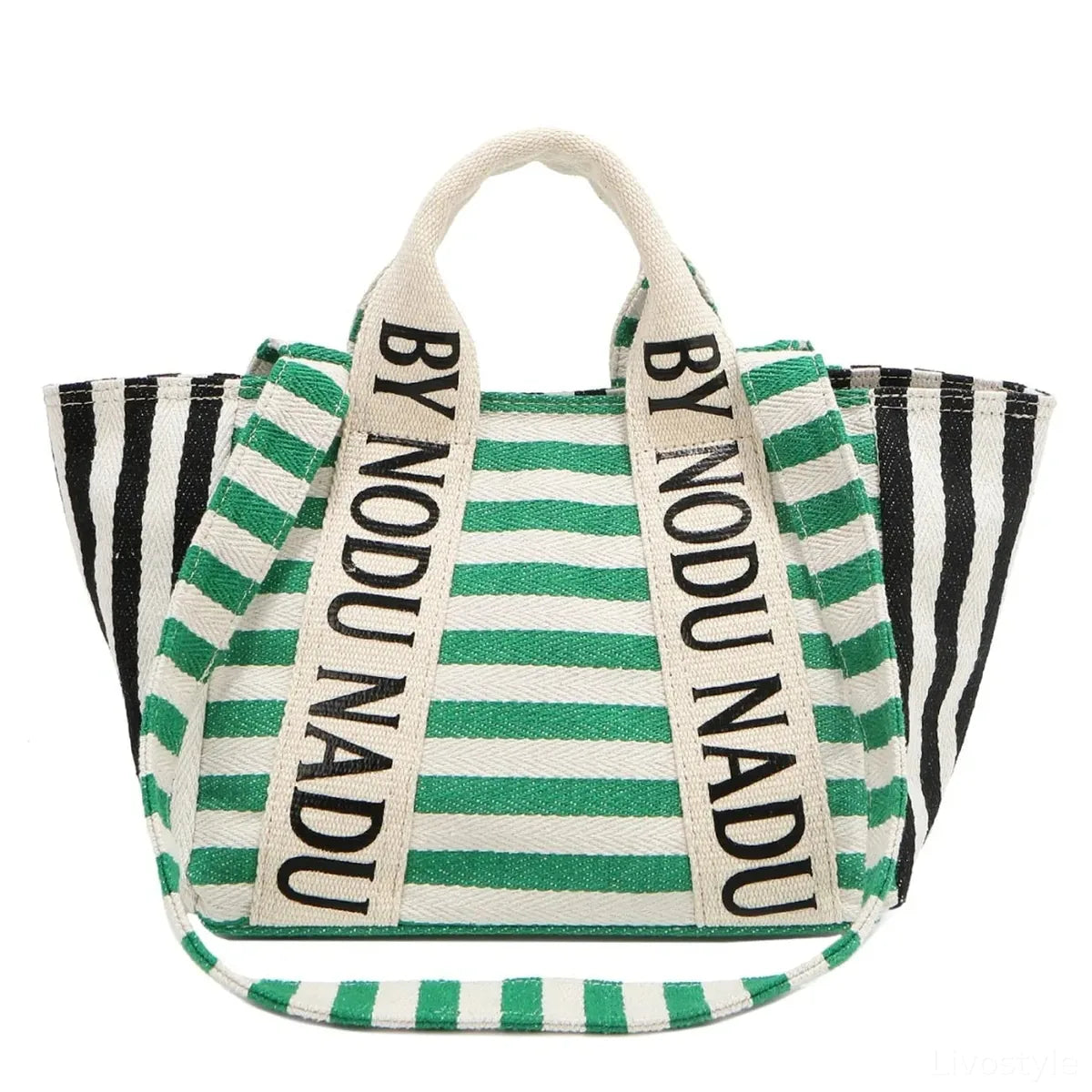 Letter Striped Tote Bag — square view — Livostyle