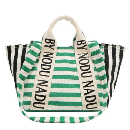 Letter Striped Tote Bag — square view — Livostyle
