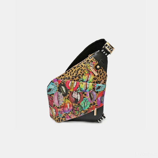 Vegan Leather Leopard & Lip Pattern Crossbody Bag — square view — Livostyle
