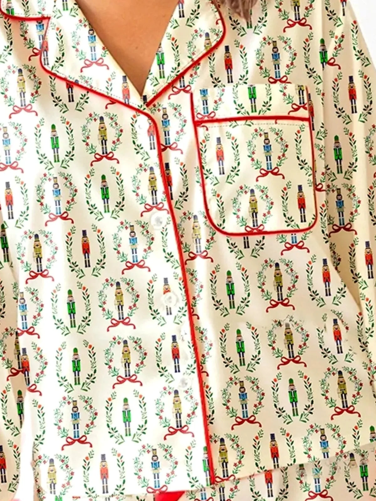 Nutcracker Print Long Sleeve Top and Shorts Lounge Set — detail view — Livostyle