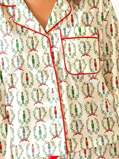 Nutcracker Print Long Sleeve Top and Shorts Lounge Set — detail view — Livostyle