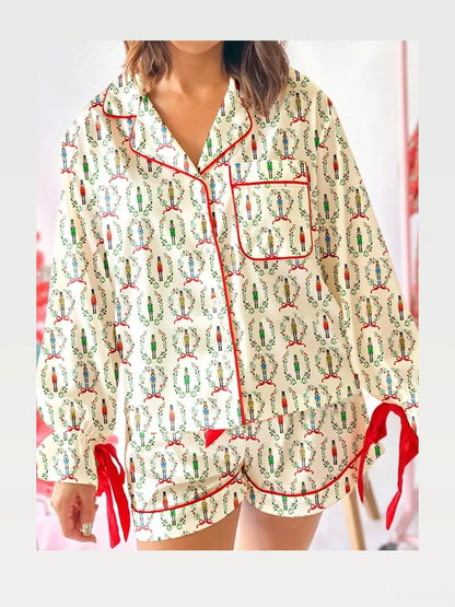 Nutcracker Print Long Sleeve Top and Shorts Lounge Set — styled showcase — Livostyle