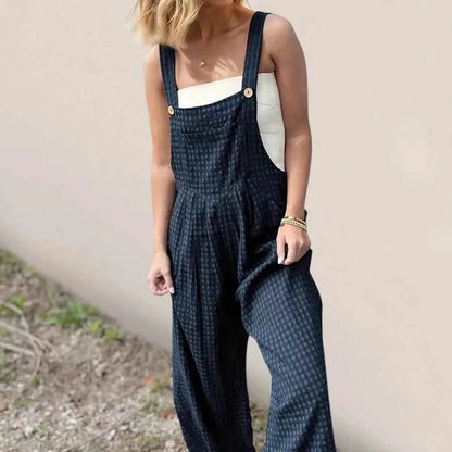 Oh Plaid Wide Leg Overalls with Pockets — square view — Livostyle