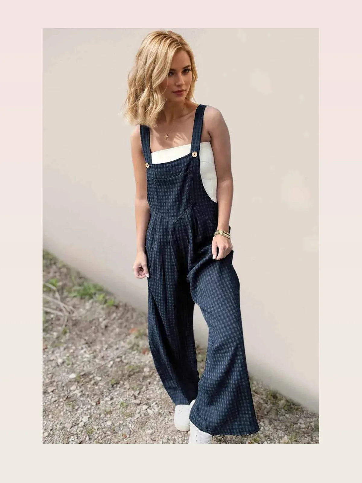 Oh Plaid Wide Leg Overalls with Pockets — styled showcase — Livostyle