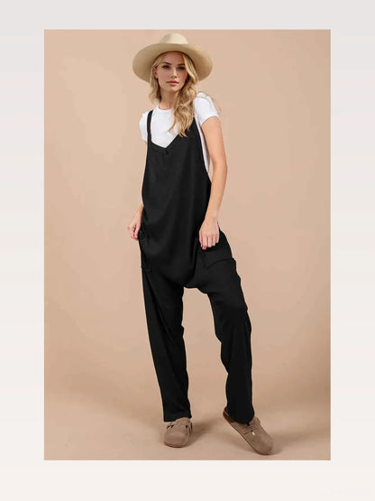 Oh V-Neck Wide Strap Overalls with Pockets — styled showcase — Livostyle