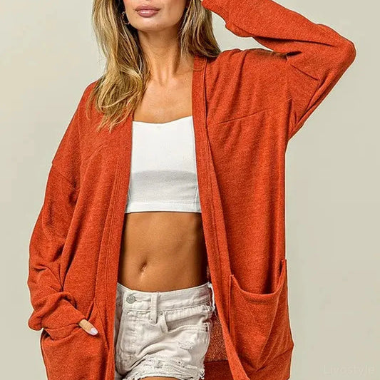 Cozy Open Front Cardigan with Drop Shoulders & Pockets — square view — Livostyle