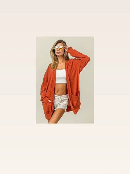 Cozy Open Front Cardigan with Drop Shoulders & Pockets — styled showcase — Livostyle