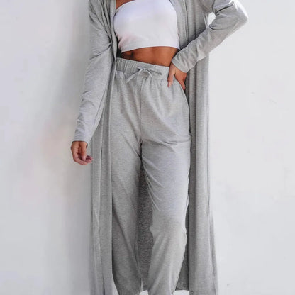 Open Front Long Sleeve Cardigan and Pants Lounge Set — square view — Livostyle