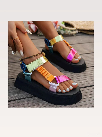 Metallic Strappy Open Toe Platform Sandals — styled showcase — Livostyle