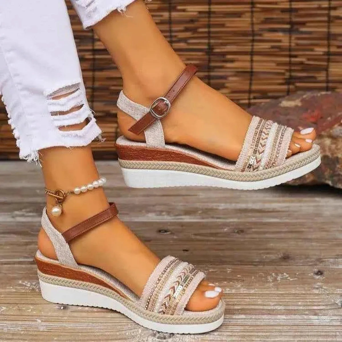 Open Toe Platform Wedge Sandals — square view — Livostyle