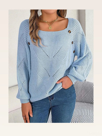 Openwork Buttoned Square Neck Sweater — styled showcase — Livostyle