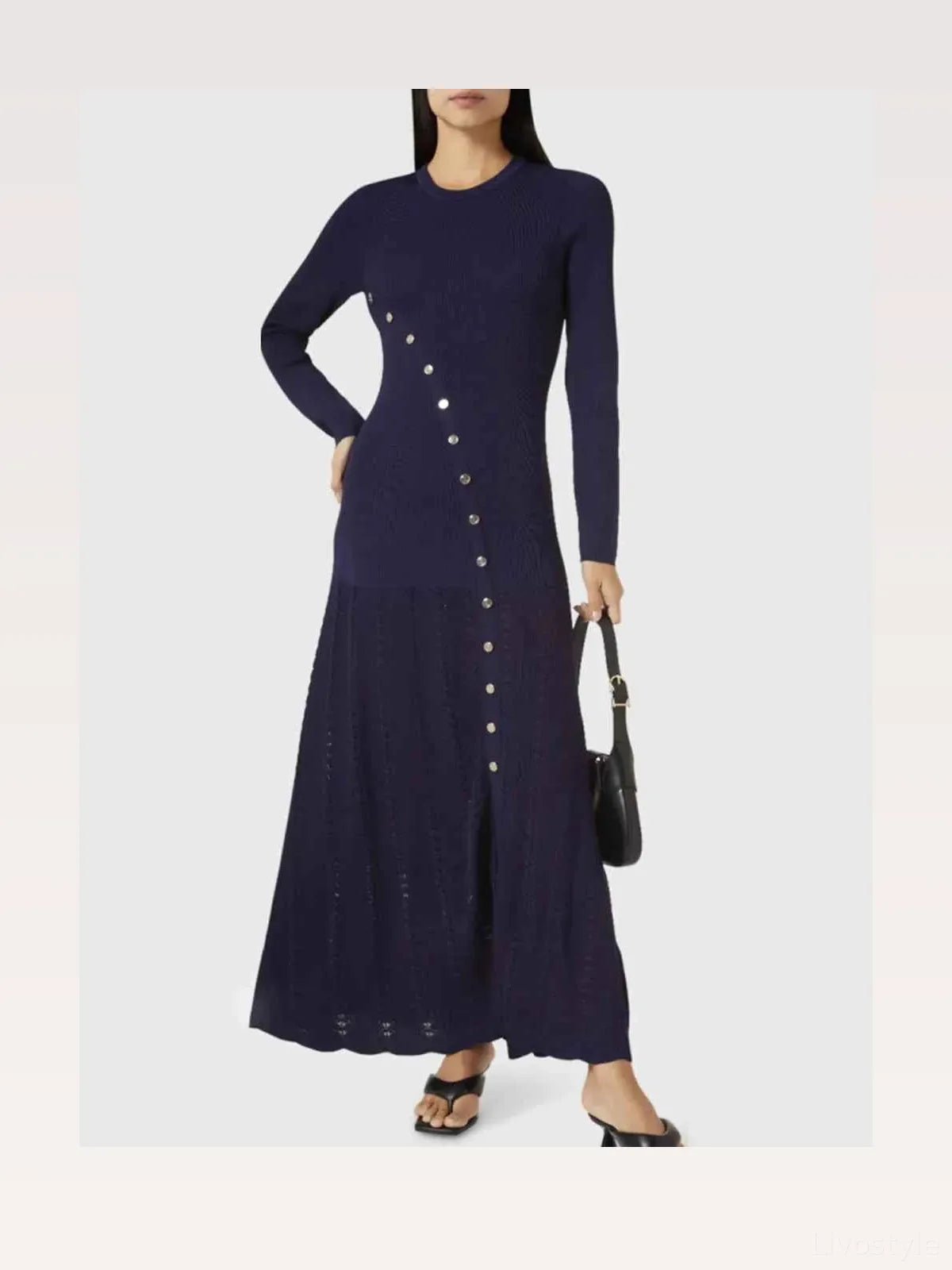 Openwork Round Neck Long Sleeve Sweater Dress — styled showcase — Livostyle