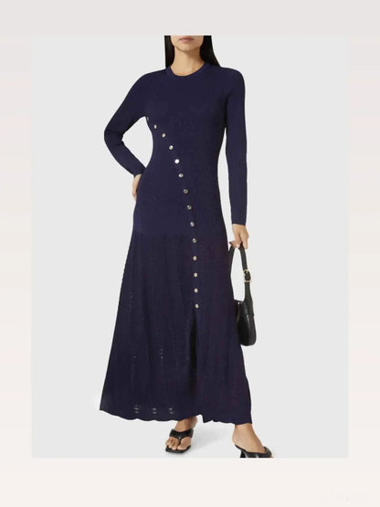 Openwork Round Neck Long Sleeve Sweater Dress — styled showcase — Livostyle