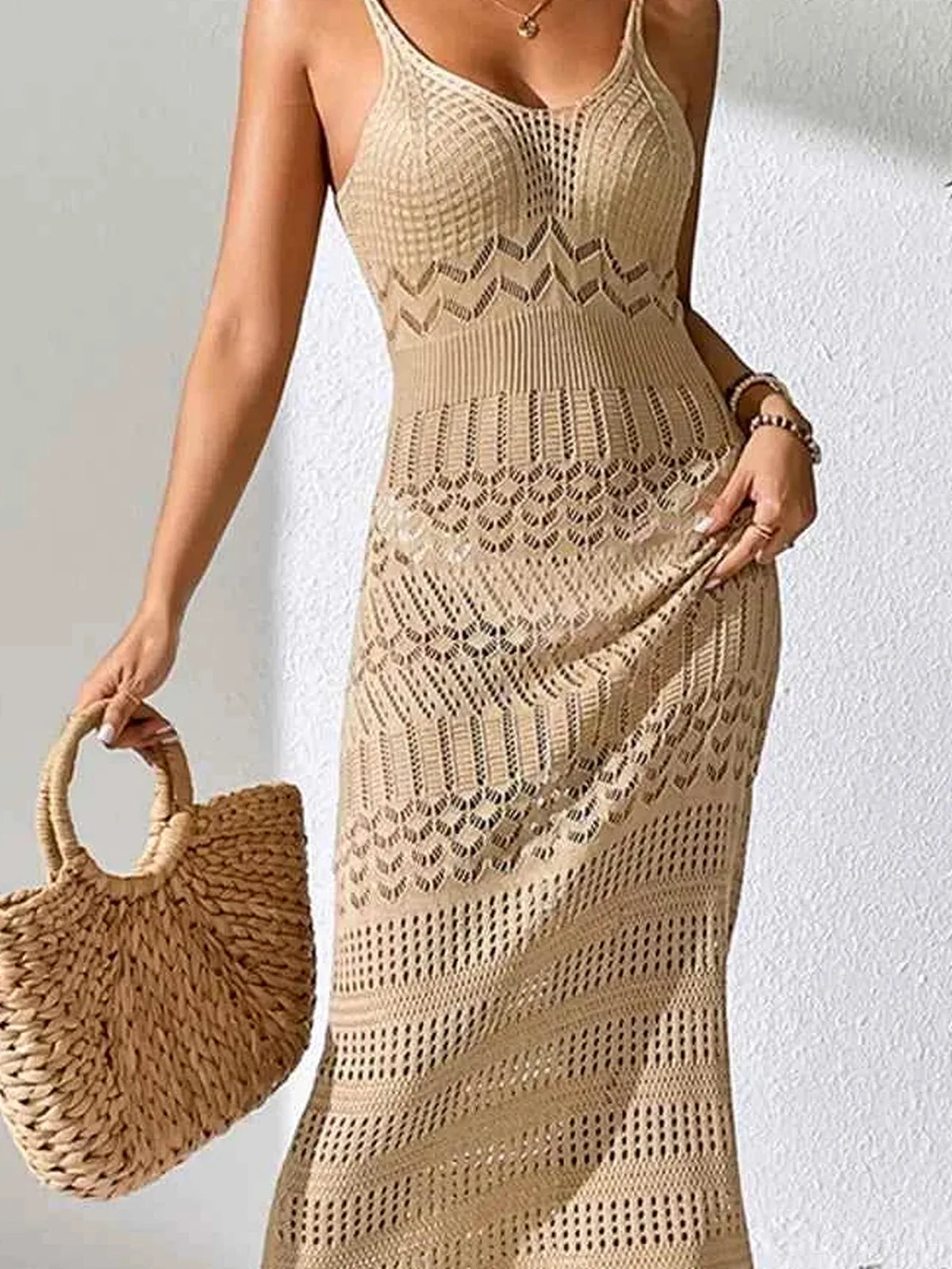 Openwork Scoop Neck Cover-Up Dress — detail view — Livostyle