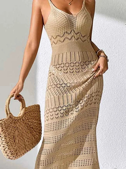 Openwork Scoop Neck Cover-Up Dress — detail view — Livostyle