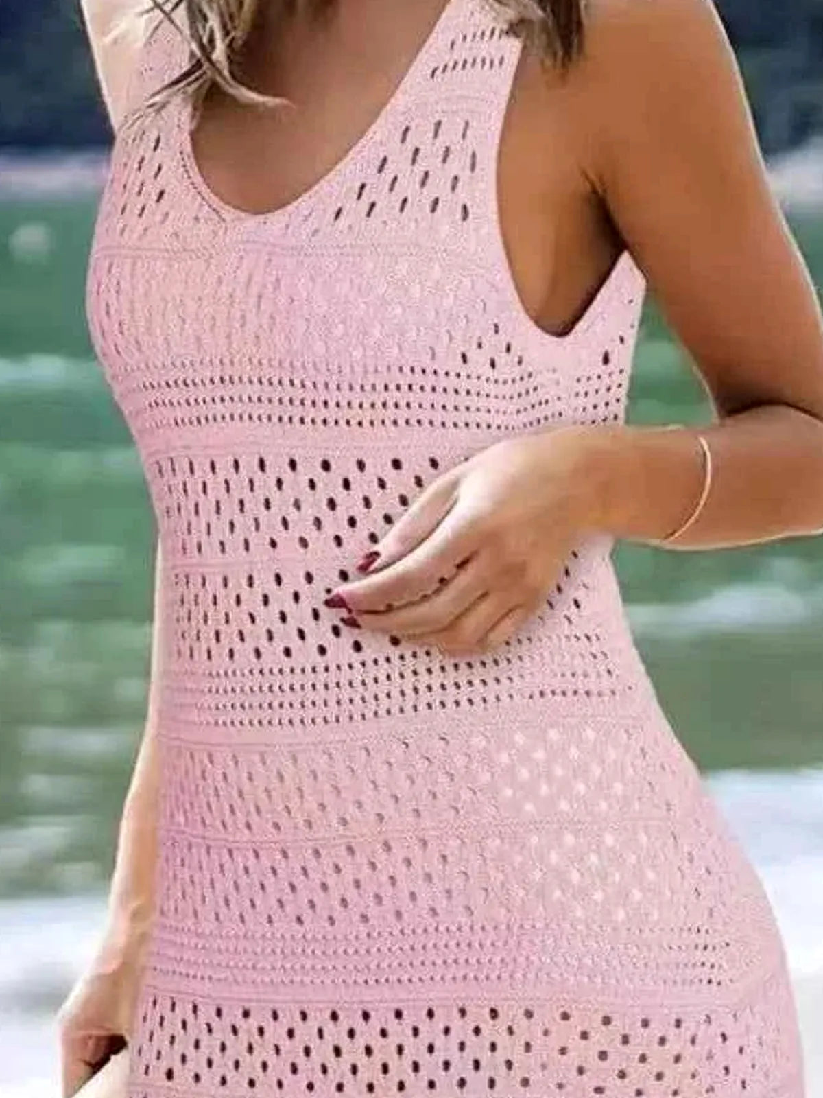 Openwork Scoop Neck Cover Up — detail view — Livostyle