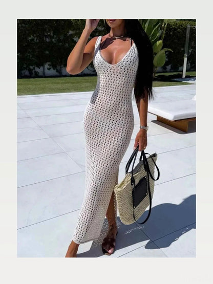 Openwork Slit Sweater Maxi Dress — styled showcase — Livostyle