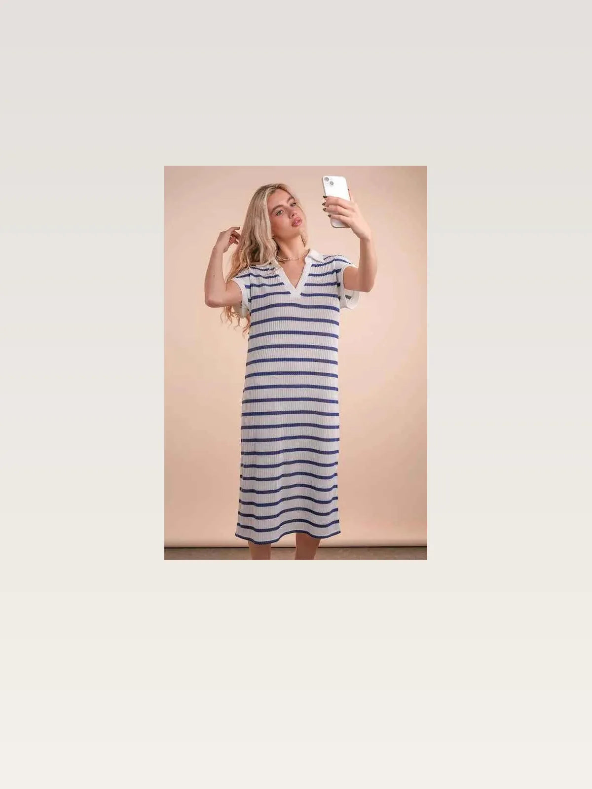 Oversized Collared Striped Knit Midi Dress — styled showcase — Livostyle