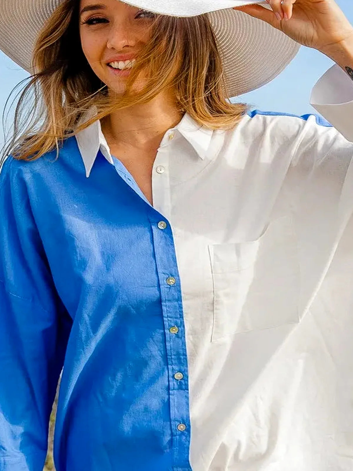 Trendy Oversized Color Block Shirt - Relaxed Fit — detail view — Livostyle