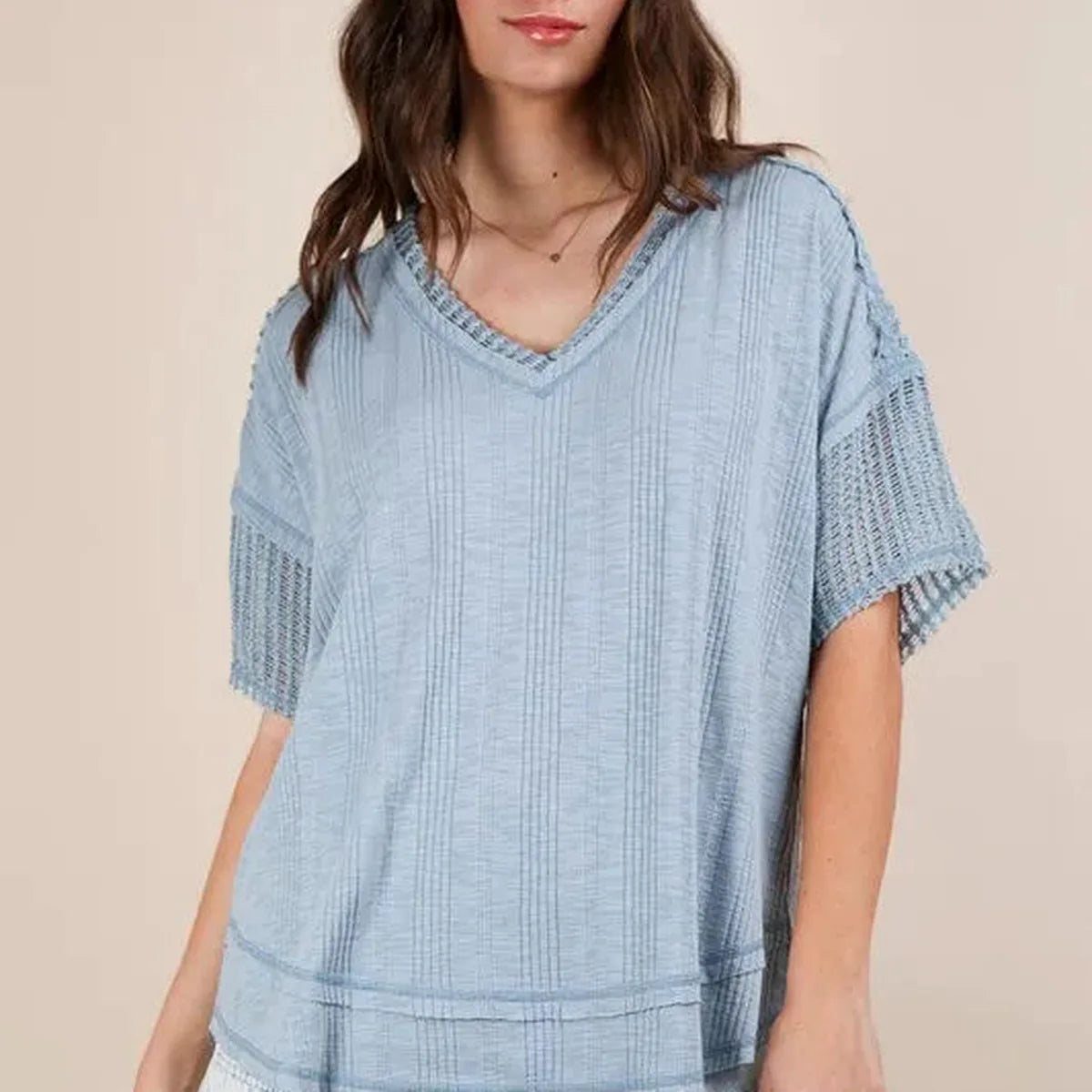 Oversized Contrast Knit Comfy Casual Top — square view — Livostyle