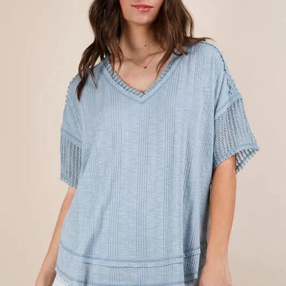 Oversized Contrast Knit Comfy Casual Top — square view — Livostyle