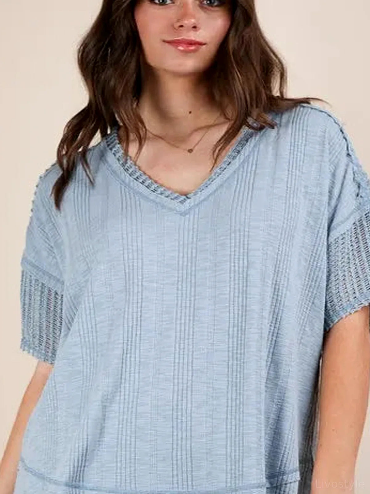Oversized Contrast Knit Comfy Casual Top — detail view — Livostyle